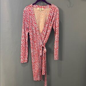 Diane Von Furstenberg Red and Cream Patterned Wrap Dress